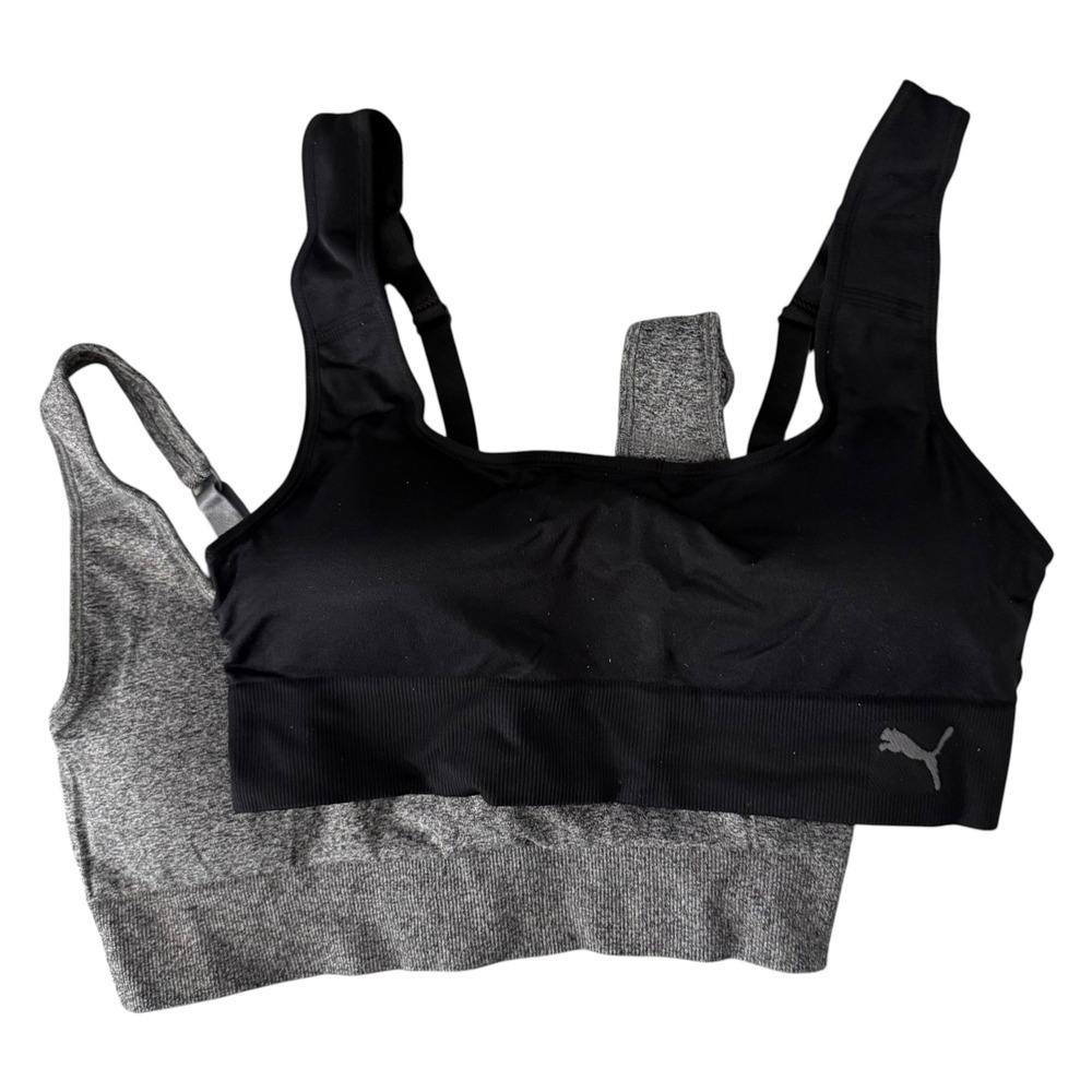 Puma Sports Bra 2 Pack Women Large Black Gray NEW Seamless Square Neck DryCell